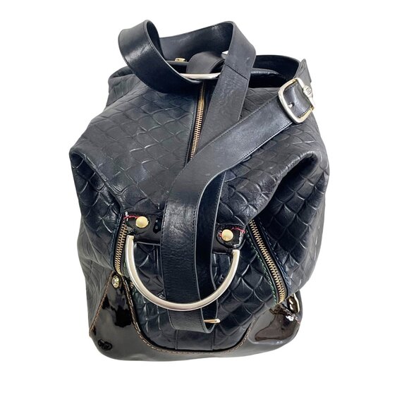 Marino Orlandi Italian Embossed Black Leather Sling Convertible Bag - Picture 4 of 11